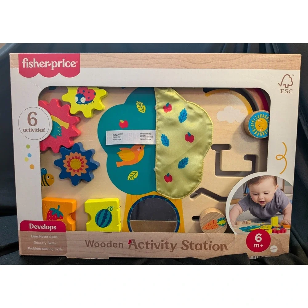 2 Fisher Price Wooden toys Activity Baby Board Toy For Developmental Play Statio
